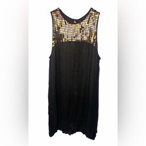 ABS Collection Black Silk Shift Dress Y2K Gold Sleeveless Sequins Women’s Size 6